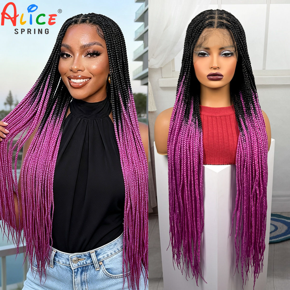 36inch Long Pink Color Box Bra - Synthetic Braided Wigs For Black Women ulasan dan harga