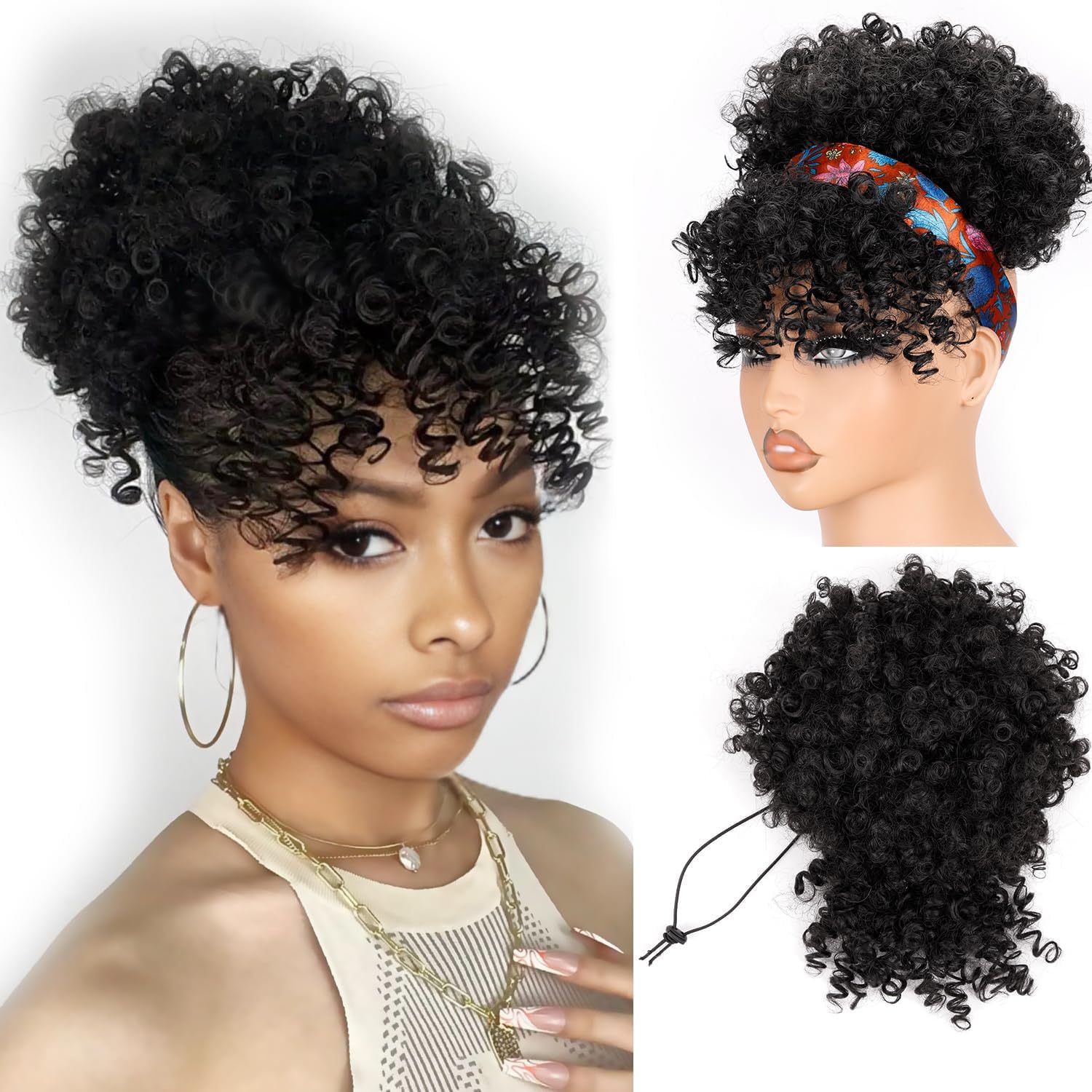 Short Drawstring Ponytail with - Drawstring Afro Curly Puff Ponytail ulasan dan harga