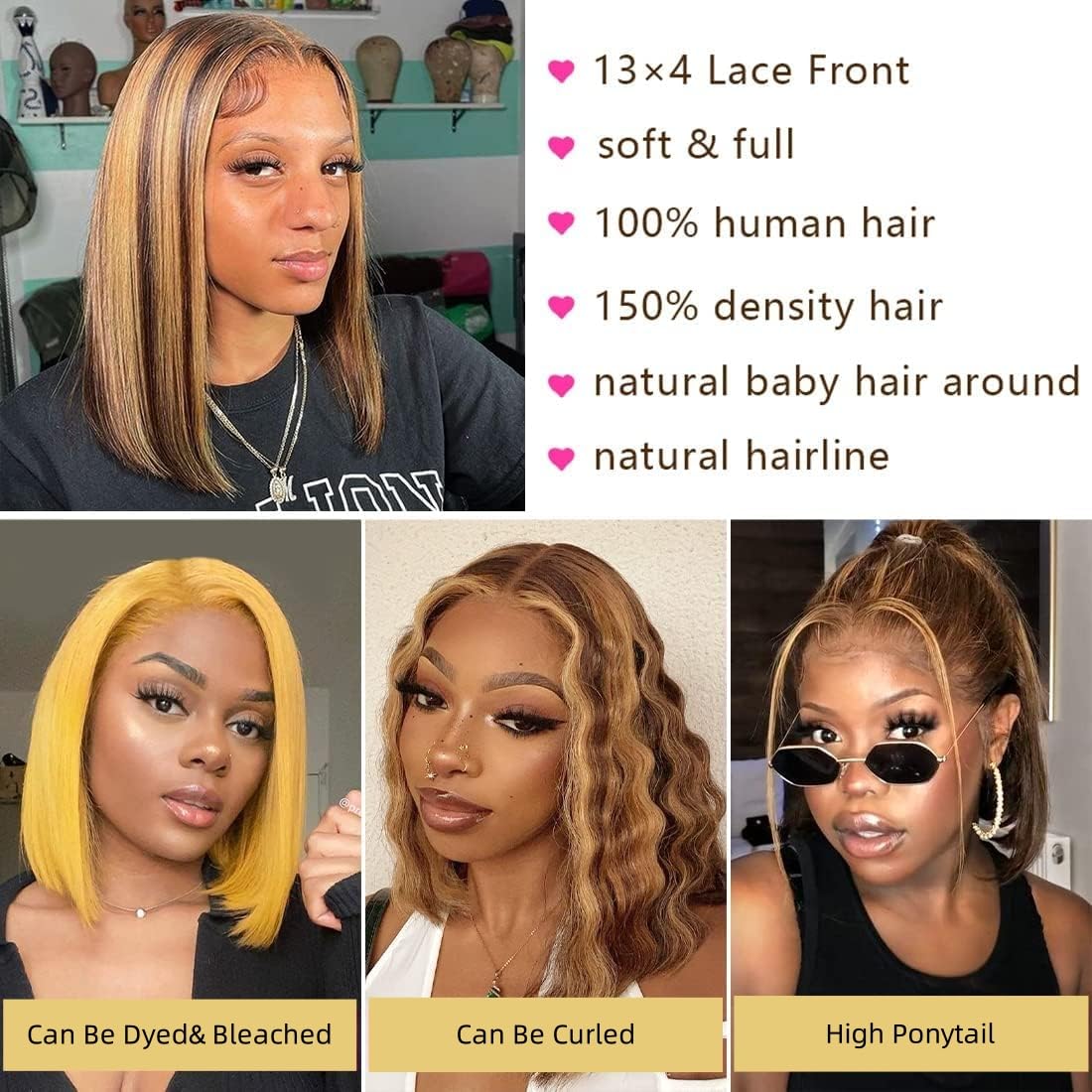 Bob Wig Human Hair 13x4 HD Lac - Pre Parted 13X4 Lace Front Bob Wig ulasan dan harga