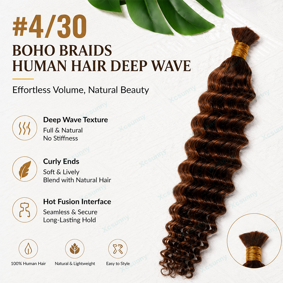 Color #4/30 Boho Braids Human  - Water Wave Bulk Human Hair For Braiding ulasan dan harga