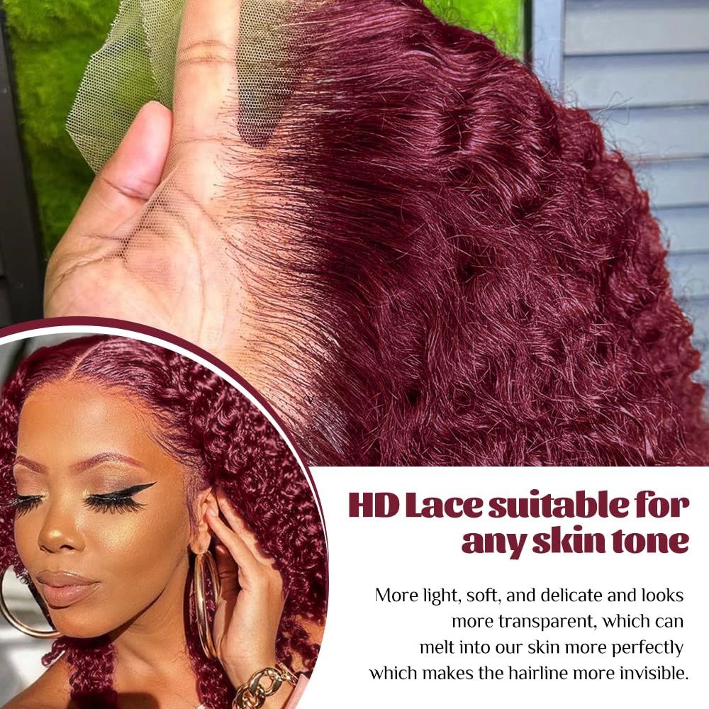 Burgundy 99J Deep Wave Short B - Glueless Wear And Go Human Hair Wig ulasan dan harga