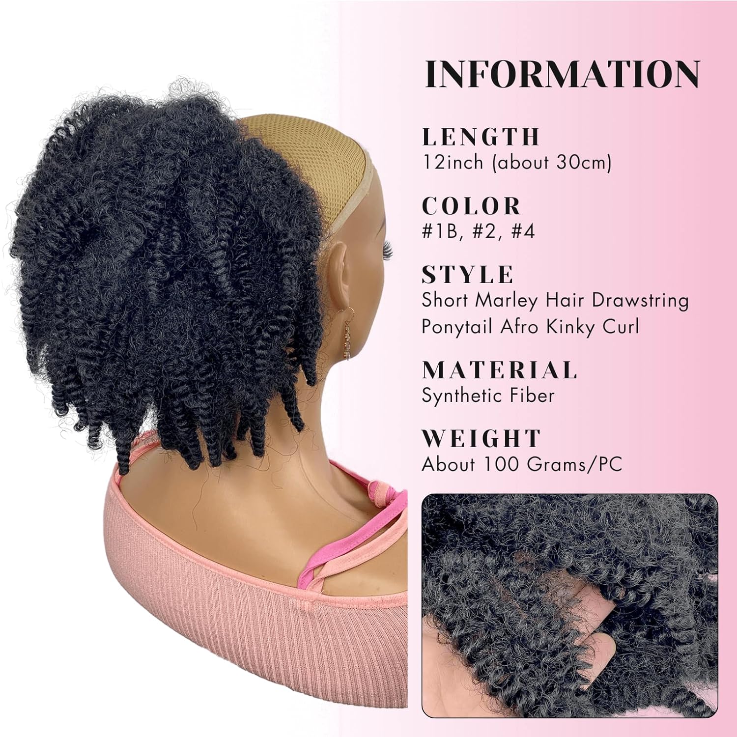 12inch Short Marley Hair Draws - Drawstring Afro Curly Puff Ponytail ulasan dan harga