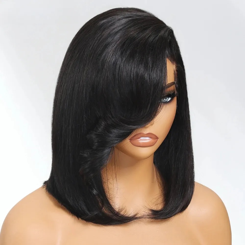 Black Short Bob Straight Lace  - Pre Parted 13X4 Lace Front Bob Wig ulasan dan harga