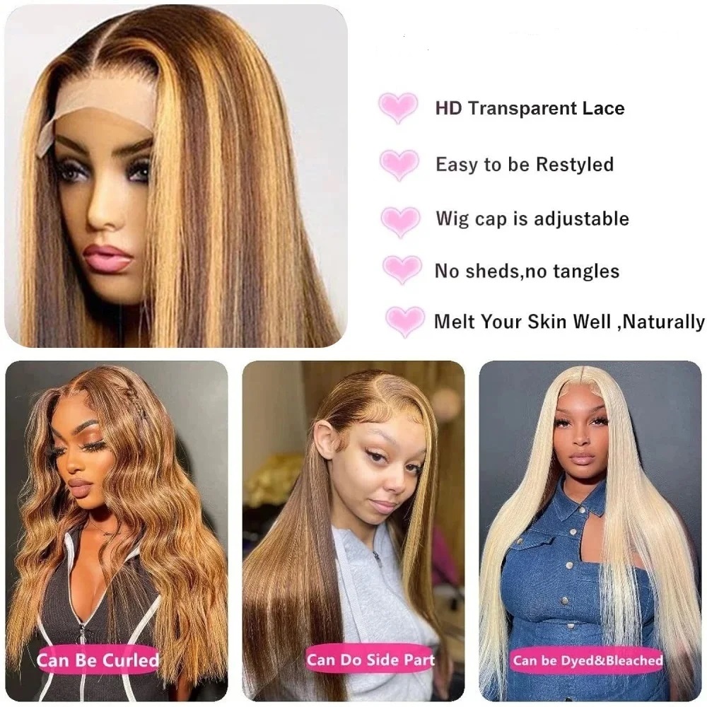 44 46 Inch P4/27 Highlight Col - Hd Lace Frontal Wig Human Hair Pre Plucked ulasan dan harga